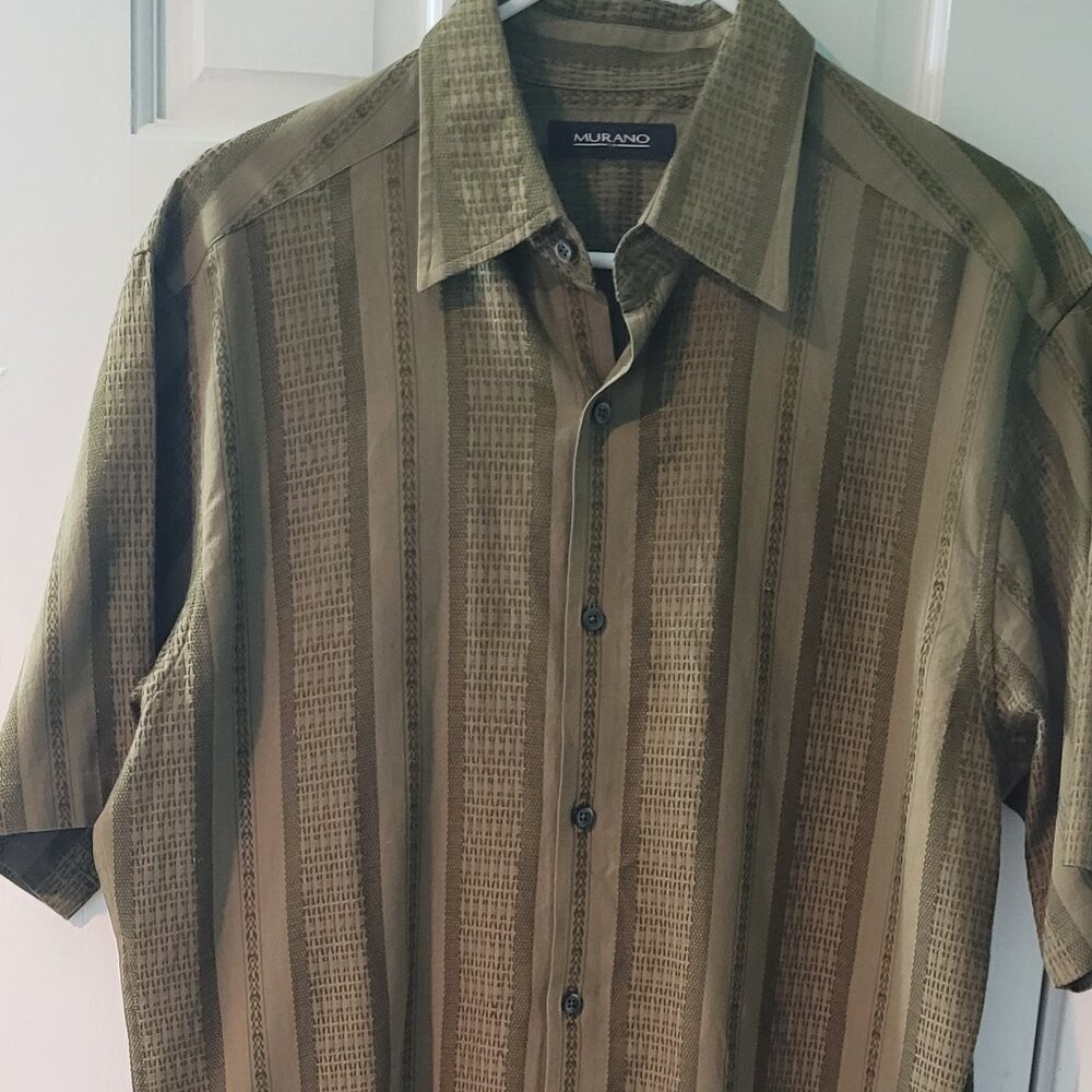 Men's Olive Green Short Sleeve Shirt Large